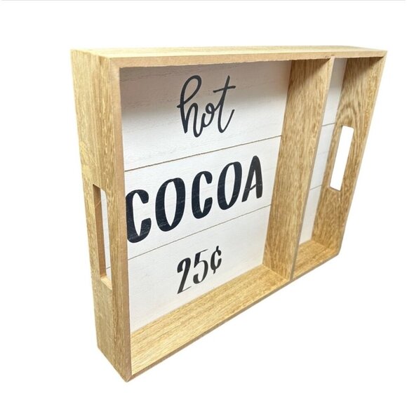 Hot Cocoa Wood Tray Rustic Farmhouse Kitchen Sign 14in Decorative Box Decor - Picture 3 of 16